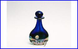 Vintage'80 GILVEY Art Glass IRIDESCENT COBALT THREADED Moonrise Perfume+Stopper