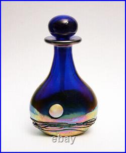 Vintage'80 GILVEY Art Glass IRIDESCENT COBALT THREADED Moonrise Perfume+Stopper