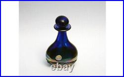 Vintage'80 GILVEY Art Glass IRIDESCENT COBALT THREADED Moonrise Perfume+Stopper