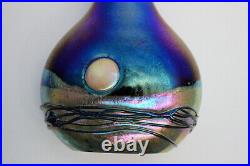 Vintage'80 GILVEY Art Glass IRIDESCENT COBALT THREADED Moonrise Perfume+Stopper