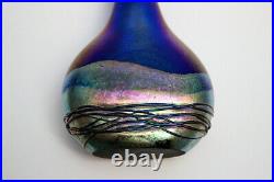 Vintage'80 GILVEY Art Glass IRIDESCENT COBALT THREADED Moonrise Perfume+Stopper