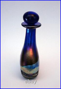 Vintage'80 GILVEY Art Glass IRIDESCENT COBALT THREADED Moonrise Perfume+Stopper