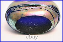 Vintage'80 GILVEY Art Glass IRIDESCENT COBALT THREADED Moonrise Perfume+Stopper