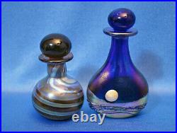 Vintage'80 GILVEY Art Glass IRIDESCENT COBALT THREADED Moonrise Perfume+Stopper