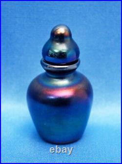 Vintage'80 GILVEY Art Glass IRIDESCENT COBALT THREADED Moonrise Perfume+Stopper