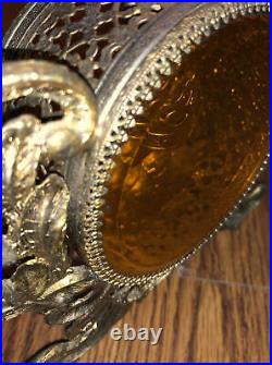 Vintage 9.5 Filigree Ornate Beveled Amber Glass Perfume Bottle