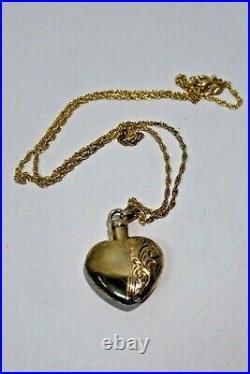 Vintage 925 Sterling Silver Gold Heart Perfume Bottle Pendant On Chain Estate