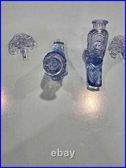 Vintage. A Pair Of Blue Pressed Glass Perfume Bottles