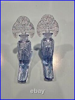 Vintage. A Pair Of Blue Pressed Glass Perfume Bottles