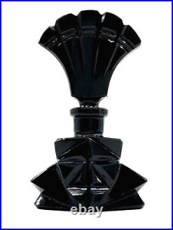 Vintage ART DECO Czechoslovakian BLACK Cut Glass PERFUME BOTTLE Antique FACETED