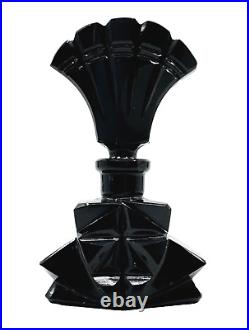 Vintage ART DECO Czechoslovakian BLACK Cut Glass PERFUME BOTTLE Antique FACETED