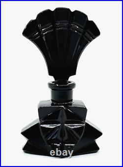 Vintage ART DECO Czechoslovakian BLACK Cut Glass PERFUME BOTTLE Antique FACETED