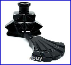 Vintage ART DECO Czechoslovakian BLACK Cut Glass PERFUME BOTTLE Antique FACETED