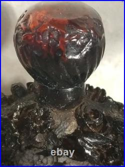 Vintage Amber 3 Perfume Bottle Hand Carved 1930's Womans Profile Floral Design