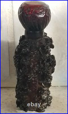 Vintage Amber 3 Perfume Bottle Hand Carved 1930's Womans Profile Floral Design