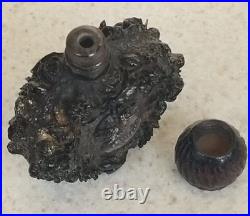 Vintage Amber 3 Perfume Bottle Hand Carved 1930's Womans Profile Floral Design