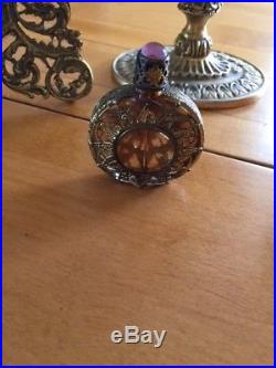 Vintage Amber Glass Perfume Bottles And Globe Clock Large Ormolu Rococo