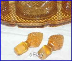 Vintage Amber Pattern Glass Tray Perfume Scent Bottles Powder Dish Set
