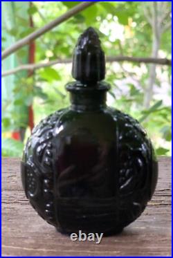 Vintage Antique French Molded Decorative Black Glass Perfume Bottle Rare