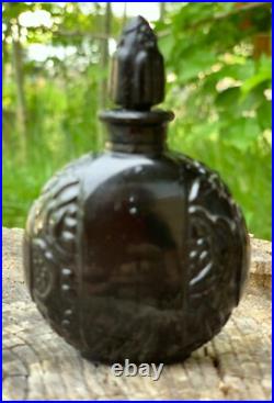 Vintage Antique French Molded Decorative Black Glass Perfume Bottle Rare