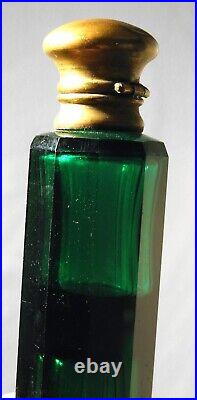 Vintage Antique French Perfume Scent Bottle Green Glass Double Ended Hinged 4.5