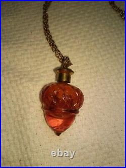 Vintage Antique Glass Acorn Perfume Bottle Pendant Necklace