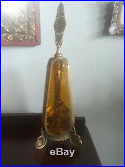 Vintage Antique Gold Filigree Ormolu Beveled Glass Rose Cherub Perfume Bottle