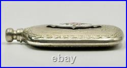 Vintage Antique Perfume Bottle Guilloche Silver Plate Enamel Floral