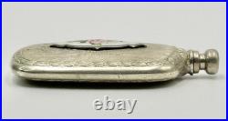 Vintage Antique Perfume Bottle Guilloche Silver Plate Enamel Floral