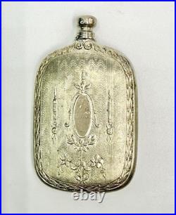 Vintage Antique Perfume Bottle Guilloche Silver Plate Enamel Floral Vintage Antique Perfume Bottle Guilloche Silver Plate Enamel Floral