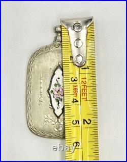 Vintage Antique Perfume Bottle Guilloche Silver Plate Enamel Floral