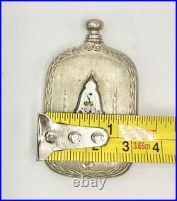 Vintage Antique Perfume Bottle Guilloche Silver Plate Enamel Floral