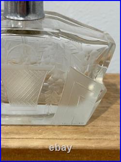 Vintage Antique Possibly Bohemian Etched Glass Perfume Atomizer with Floral Design