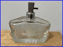 Vintage Antique Possibly Bohemian Etched Glass Perfume Atomizer with Floral Design