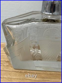Vintage Antique Possibly Bohemian Etched Glass Perfume Atomizer with Floral Design