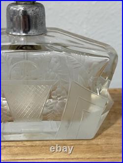 Vintage Antique Possibly Bohemian Etched Glass Perfume Atomizer with Floral Design