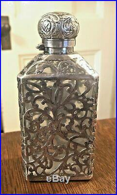Vintage Antique Sterling Silver Overlay Cologne / Perfume Bottle