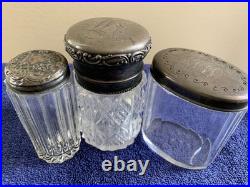 Vintage Antique Tiffany & More Glass Vanity JarsSterling Silver Lids