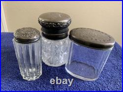 Vintage Antique Tiffany & More Glass Vanity JarsSterling Silver Lids