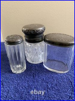 Vintage Antique Tiffany & More Glass Vanity JarsSterling Silver Lids