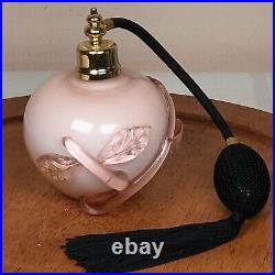 Vintage Antoinette Art Glass Pink Perfume Bottle Atomizer Original Sticker