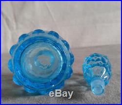 Vintage Aqua Blue Glass Perfume Bottle Cut Pineapple Surface