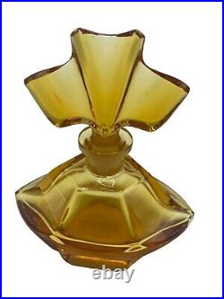 Vintage Art Deco Amber Crystal Glass MCM Retro Perfume Bottle 6 Bohemian Czech