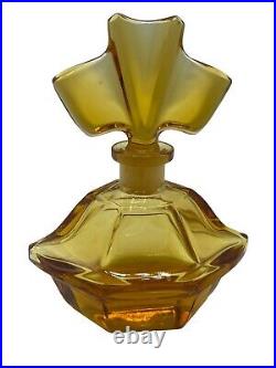 Vintage Art Deco Amber Crystal Glass MCM Retro Perfume Bottle 6 Bohemian Czech