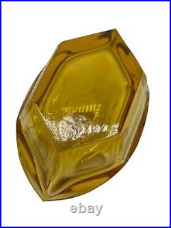 Vintage Art Deco Amber Crystal Glass MCM Retro Perfume Bottle 6 Bohemian Czech