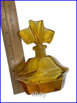 Vintage Art Deco Amber Crystal Glass MCM Retro Perfume Bottle 6 Bohemian Czech