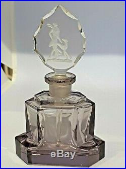 Vintage Art Deco CZECH Perfume Bottle Diana (hunter) with dog Amethyst