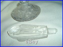 Vintage Art Deco Carved Flute Player Czech Glass Perfume Bottle 5-1/2 Tall