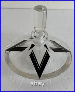 Vintage Art Deco Crystal Perfume Bottle Karl Palda Czech Black Enamel Geometric