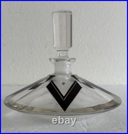 Vintage Art Deco Crystal Perfume Bottle Karl Palda Czech Black Enamel Geometric